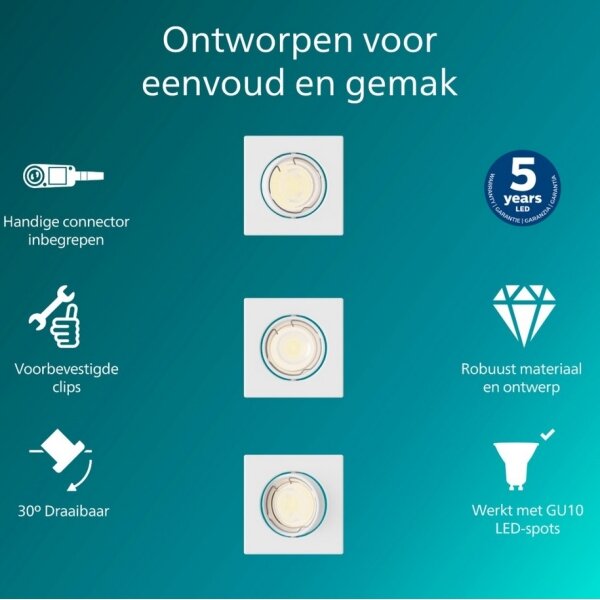 Philips - SADA 3x Zapustené stropné svietidlo PERIDOT 1xGU10/7W/230V biela