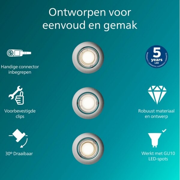 Philips - SADA 3x Podhľadové svietidlo PERIDOT 1xGU10/7W/230V strieborná