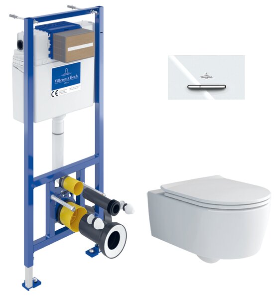 Villeroy Boch - Inštalačný systém ViConnect s WC tlačidlom a závesným WC 370x530 mm, SoftClose WC sedátko, DirectFlush