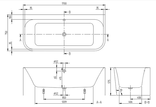 Villeroy & Boch Architectura - Vaňa ku stene 1700x750mm, alpská biela UBA170ARE9CS00V-01