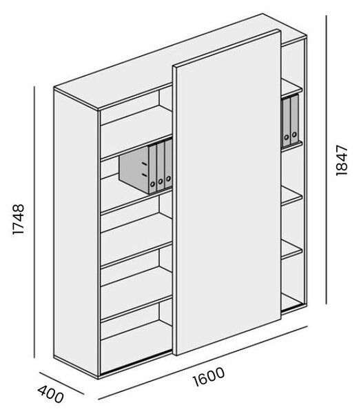 Kancelársky regál s posuvným panelom BLOCK, 1600 × 400 × 1748 mm, grafitová
