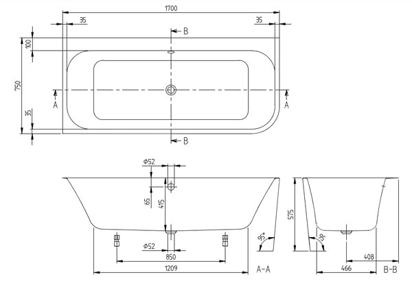 Villeroy & Boch Architectura - Vaňa ku stene 1700x750mm, ľavá, alpská biela UBA170ARE9CL00V-01