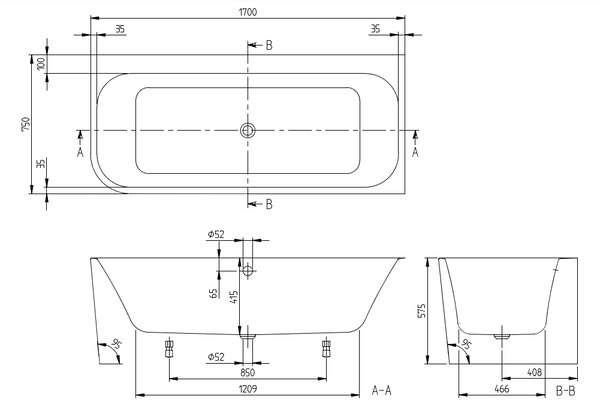 Villeroy & Boch Architectura - Vaňa ku stene 1700x750mm, pravá, alpská biela UBA170ARE9CR00V-01