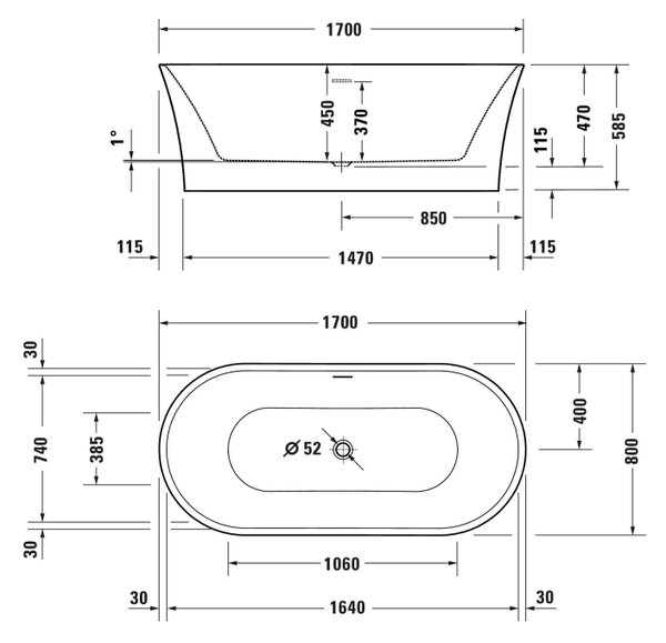 Duravit DuraSenja - Voľne stojaca vaňa 1700x800 mm, biela 700583000000000