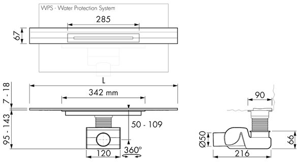 ESS R-line - Sprchový žľab 900 mm, kartáčovaná nerezová oceľ R-line-900W