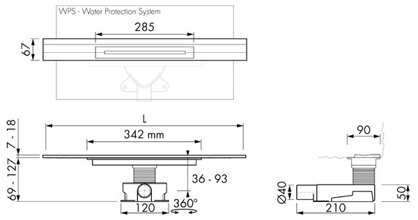 ESS R-line - Sprchový žľab 900 mm, kartáčovaná nerezová oceľ R-line-900W