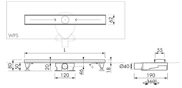ESS Project Drain - Sprchový žľab 700x62 mm, s roštom, brúsená nerezová oceľ