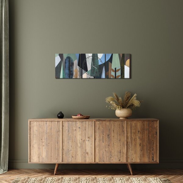 Obraz - Prírodná geometrická abstrakcia II. (s hodinami) (90x30 cm)
