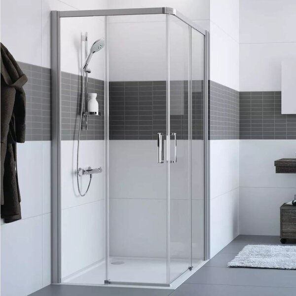 Hüppe Classics 2 EasyEntry - Posuvné dvere rohový vstup 2-dielny (1/2) 800x2000 mm, upevnenie vľavo, strieborná pololesklá, číre sklo s Anti-Plaque C25101.069.322