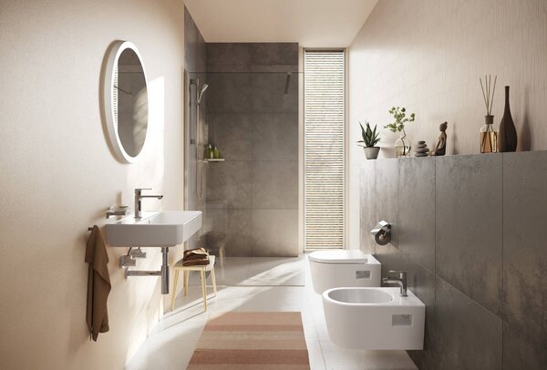 Hansgrohe Xarita Lite S - Okrúhle zrkadlo s LED osvetlením po obvode ⌀ 700 mm s nástenným vypínačom, biela matná 54966700