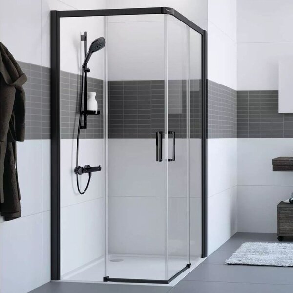Hüppe Classics 2 EasyEntry - Posuvné dvere rohový vstup 2-dielny (1/2) 800x2000 mm, upevnenie vľavo, Black Edition, číre sklo s Anti-Plaque C25101.123.322
