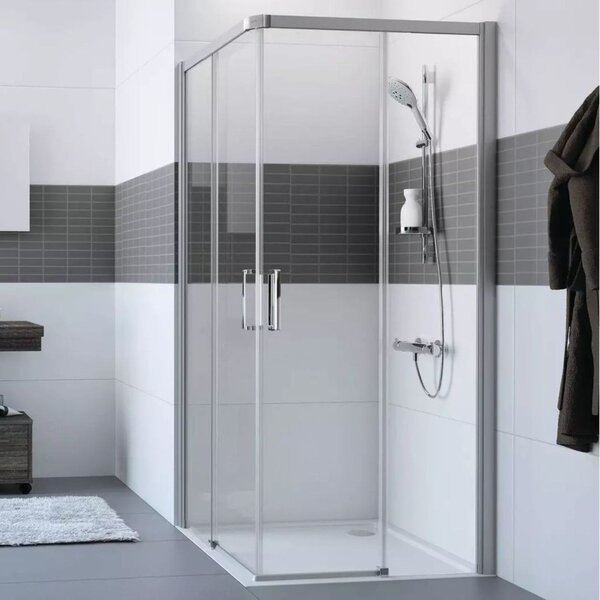 Hüppe Classics 2 EasyEntry - Posuvné dvere rohový vstup 2-dielny (1/2) 800x2000 mm, upevnenie vpravo, strieborná pololesklá, číre sklo s Anti-Plaque C25201.069.322
