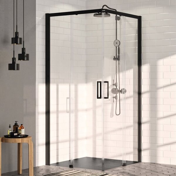Hüppe Classics 2 EasyEntry - Posuvné dvere rohový vstup 2-dielny (1/2) 800x2000 mm, upevnenie vpravo, Black Edition, číre sklo s Anti-Plaque C25201.123.322