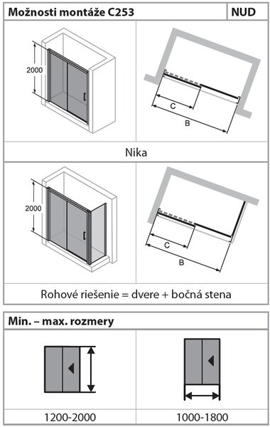 Hüppe Classics 2 EasyEntry - Posuvné dvere 1-dielne s pevným segmentom 2000x1400 mm, upevnenie vľavo, strieborná polelesklá, číre sklo s Anti-Plaque C25311.069.322