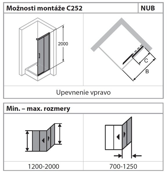 Hüppe Classics 2 EasyEntry - Posuvné dvere rohový vstup 2-dielny (1/2) 800x2000 mm, upevnenie vpravo, strieborná pololesklá, číre sklo s Anti-Plaque C25201.069.322