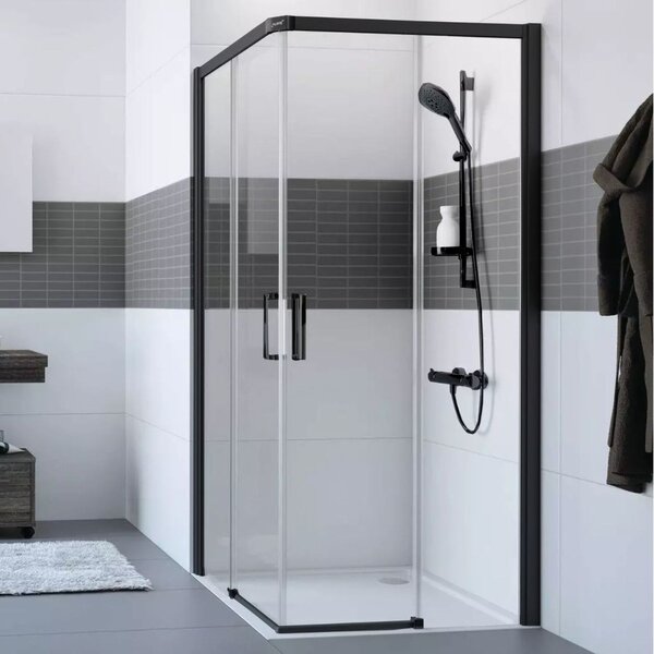 Hüppe Classics 2 EasyEntry - Posuvné dvere rohový vstup 2-dielny (1/2) 800x2000 mm, upevnenie vpravo, Black Edition, číre sklo s Anti-Plaque C25201.123.322