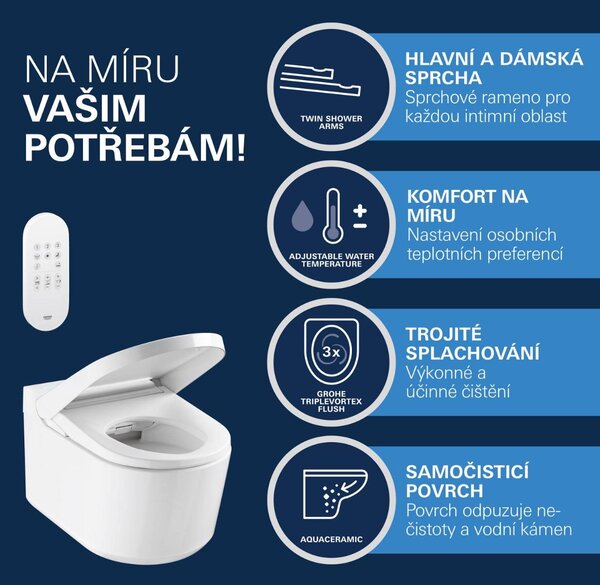 GROHE Sensia - Závesná sprchová toaleta + Rapid SLX Sada 4 v 1, alpská biela 36509SH0