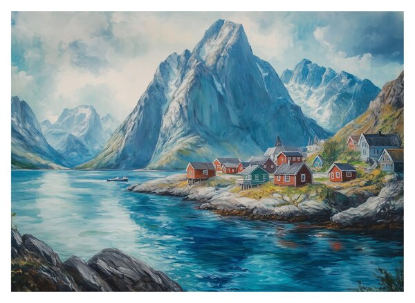 Sklenený obraz - Nórska dedinka (70x50 cm)