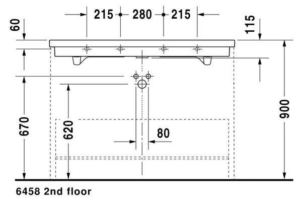 Duravit 2nd floor - Umývadlo do nábytku 1200x505 mm s prepadom, biela 0491120000