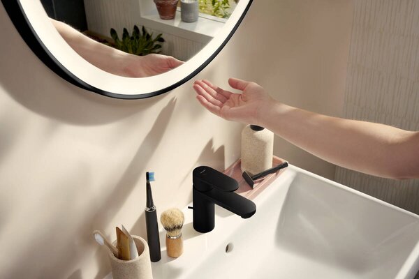 Hansgrohe Xarita Lite S - Okrúhle zrkadlo s LED osvetlením po obvode ⌀ 900 mm s infračerveným senzorom, čierna matná 54980670