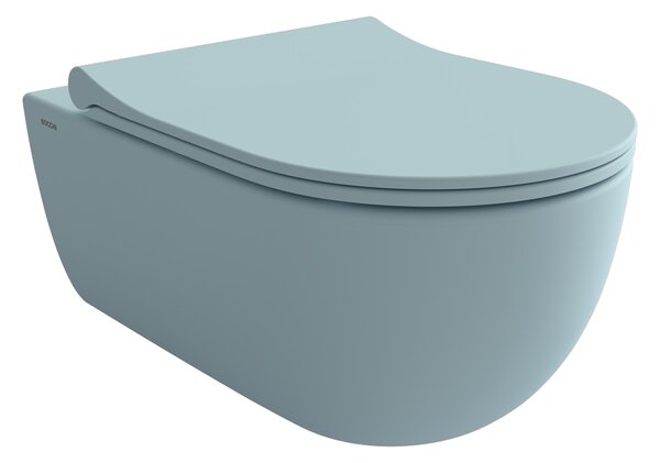 Bocchi V-Tondo - Závesné WC 545x360 mm Rimless + slim sedátko, SoftClose - SET, ľadovo modrá matná