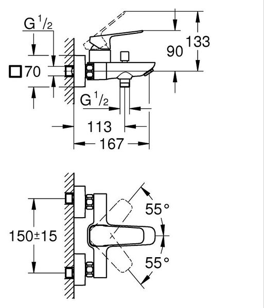 GROHE Cubeo Professional - Páková vaňová batéria na stenu, chróm 1018130000
