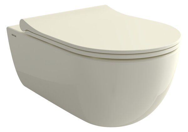 Bocchi V-Tondo - Závesné WC 545x360 mm Rimless + slim sedátko, SoftClose - SET, biscuit lesklá