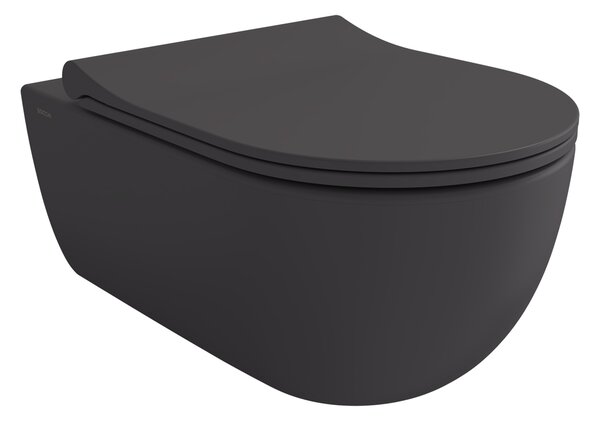 Bocchi V-Tondo - Závesné WC 545x360 mm Rimless + slim sedátko, SoftClose - SET, antracit matný