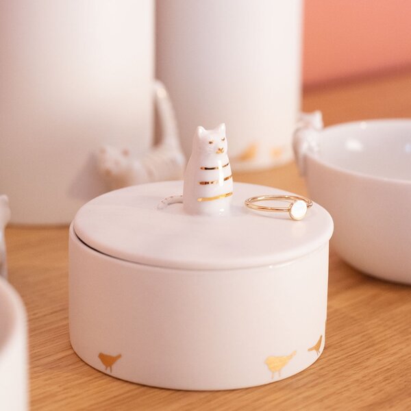 Porcelánová úložná dóza Cat