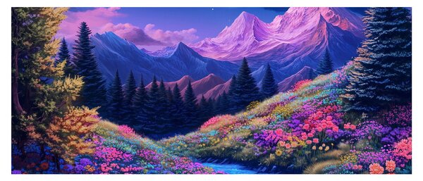 Obraz - Fialová krajina pri úplnku (120x50 cm)