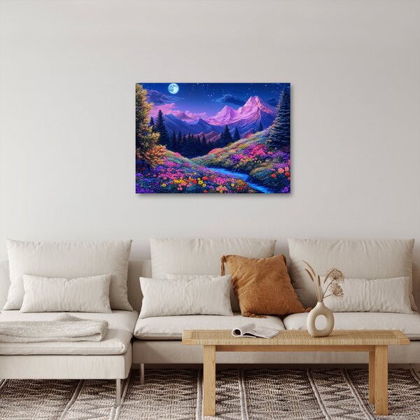 Obraz - Fialová krajina pri úplnku (70x50 cm)
