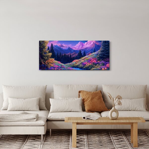 Obraz - Fialová krajina pri úplnku (120x50 cm)