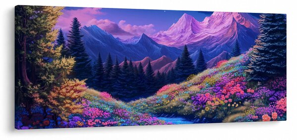 Obraz - Fialová krajina pri úplnku (120x50 cm)