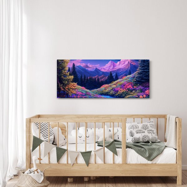 Obraz - Fialová krajina pri úplnku (120x50 cm)