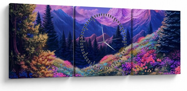 Obraz - Fialová krajina pri úplnku (s hodinami) (90x30 cm)