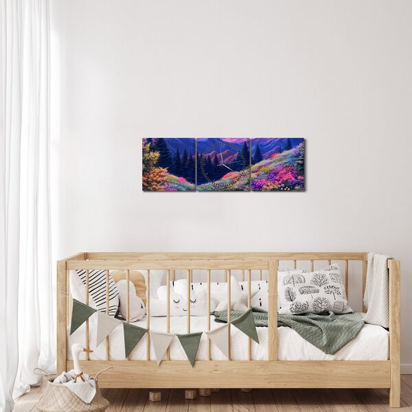 Obraz - Fialová krajina pri úplnku (s hodinami) (90x30 cm)