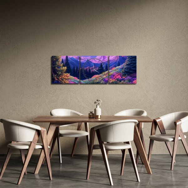 Obraz - Fialová krajina pri úplnku (s hodinami) (90x30 cm)