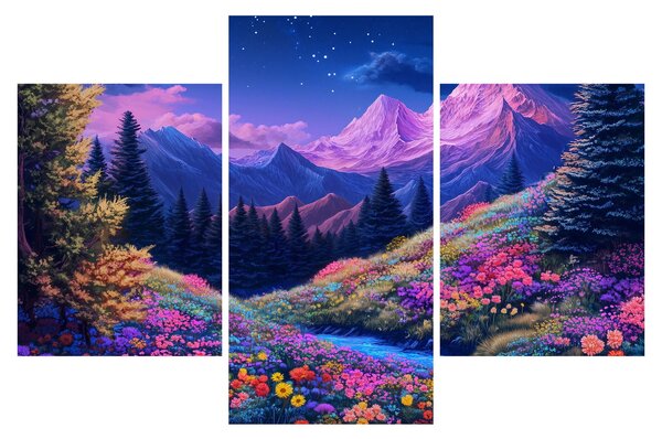 Obraz - Fialová krajina pri úplnku (90x60 cm)