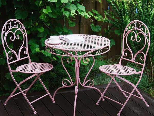 Záhradný stôl ružový kovový zo železa okrúhly ø 70 cm moderný nábytok na balkón a terasu