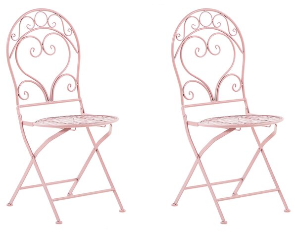 Sada 2 záhradných stoličiek ružová kovová zo železa moderný nábytok na balkón a terasu