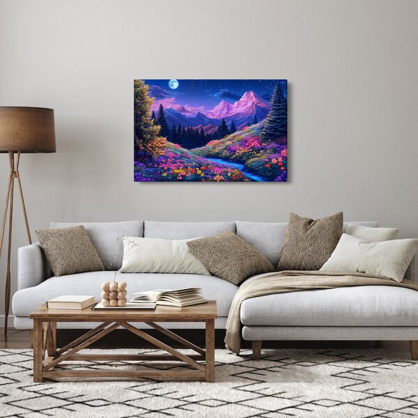 Obraz - Fialová krajina pri úplnku (90x60 cm)