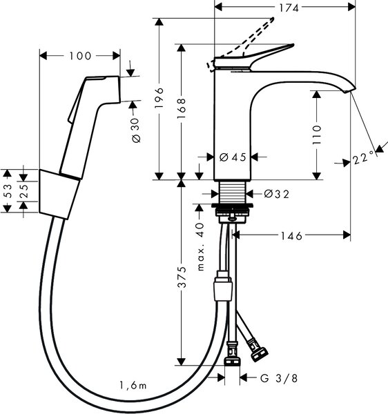 Hansgrohe Vivenis - Páková umývadlová batéria s ručnou sprchou Bidette a sprchovou hadicou 160 cm, kartáčovaný bronz 75210140