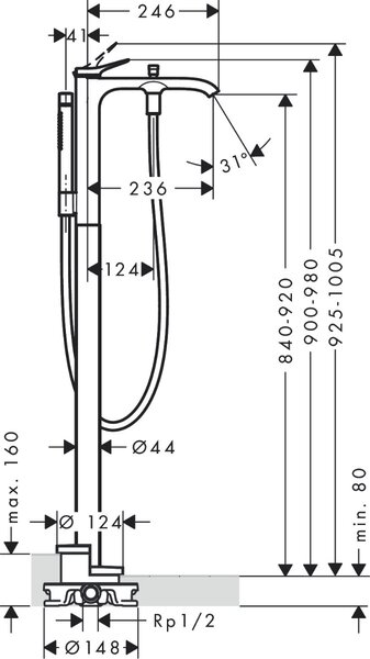 Hansgrohe Vivenis - Vaňová batéria na podlahu, kartáčovaný bronz 75445140