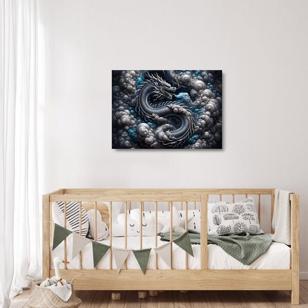 Sklenený obraz – Drak v dyme (70x50 cm)