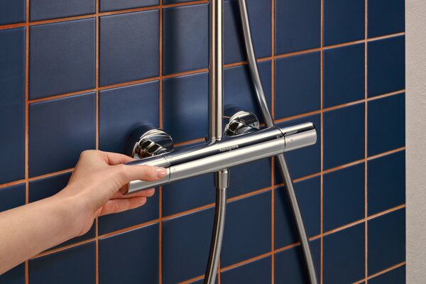 Hansgrohe Activera S - Sprchový systém Showerpipe 240 1jet so sprchovou tyčou Varia s termostatom Ecostat Fine, EcoSmart, chróm 28078000