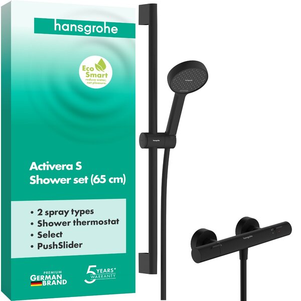 Hansgrohe Activera Select S - Sprchová súprava 95 2jet s tyčou 650 mm s termostatom Ecostat Fine, EcoSmart, čierna matná 28876670