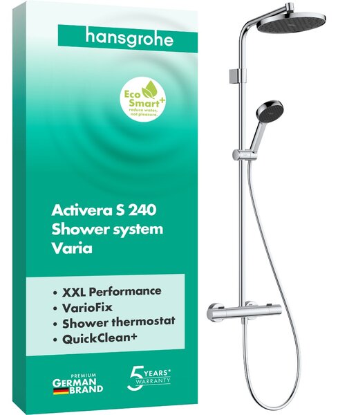 Hansgrohe Activera S - Sprchový systém Showerpipe 240 1jet so sprchovou tyčou Varia s termostatom Ecostat Fine, EcoSmart, chróm 28078000