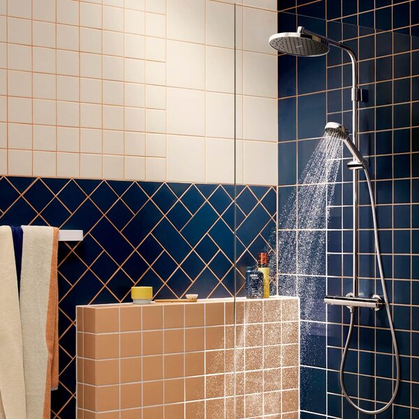Hansgrohe Activera S - Sprchový systém Showerpipe 240 1jet so sprchovou tyčou Varia s termostatom Ecostat Fine, EcoSmart, chróm 28078000