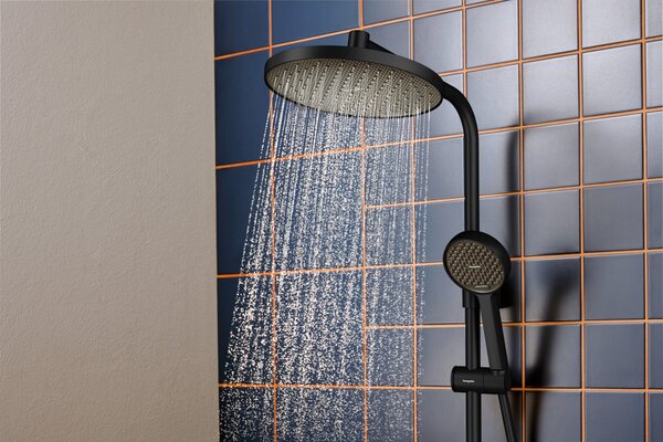 Hansgrohe Activera S - Sprchový systém Showerpipe 240 1jet so sprchovou tyčou Varia s termostatom Ecostat Fine, EcoSmart, čierna matná 28078670
