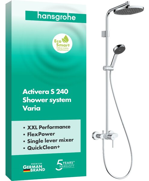 Hansgrohe Activera S - Sprchový systém Showerpipe 240 1jet so sprchovou tyčou Varia s pákovou batériou, EcoSmart, chróm 28875000